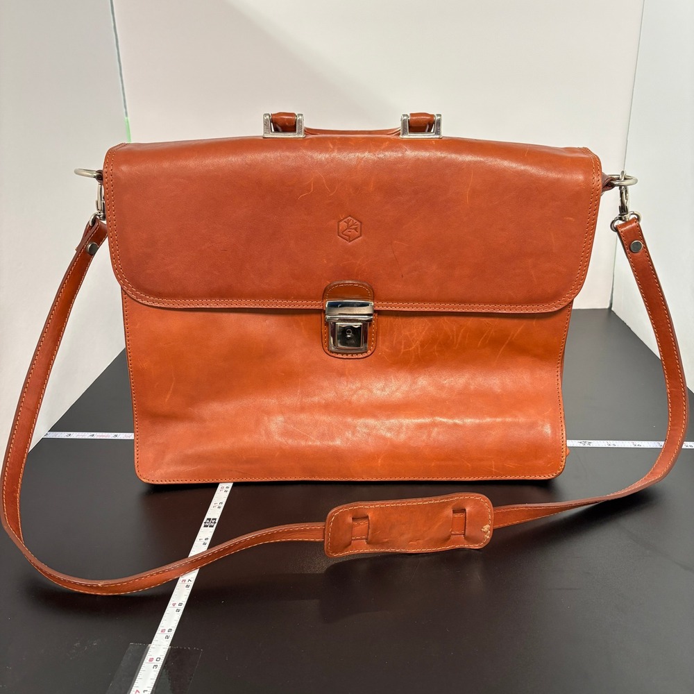Unbranded Leather Briefcase Messenger Bag Large Cognac Made Italy Quiet Luxury